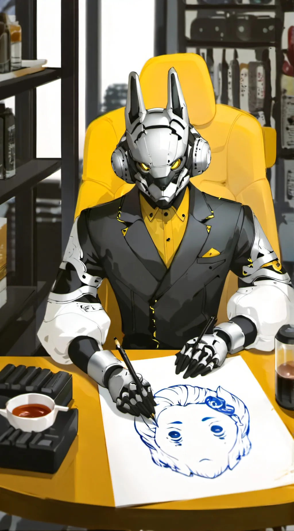 ai character: robot puppy  background