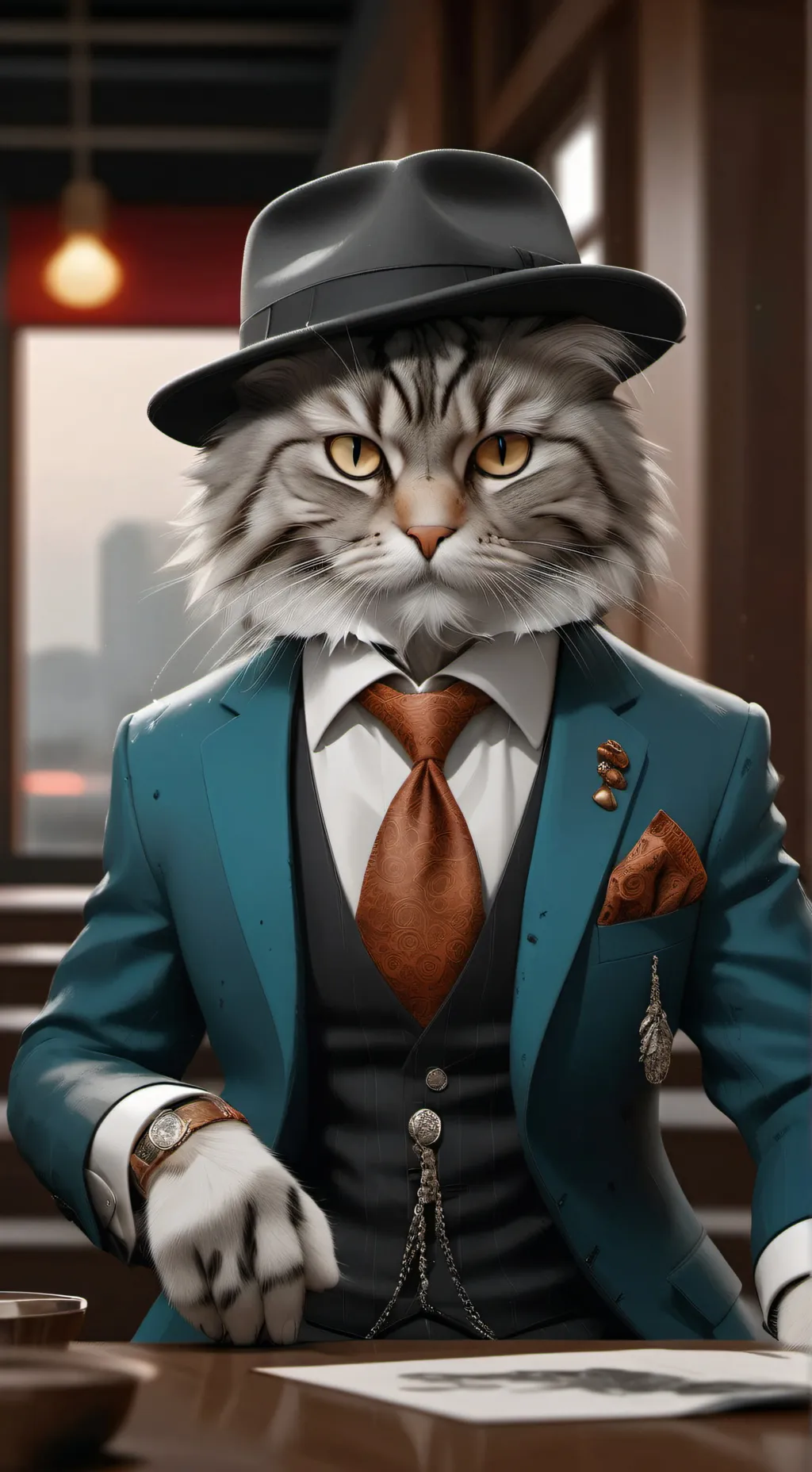 ai character: Business Cat background
