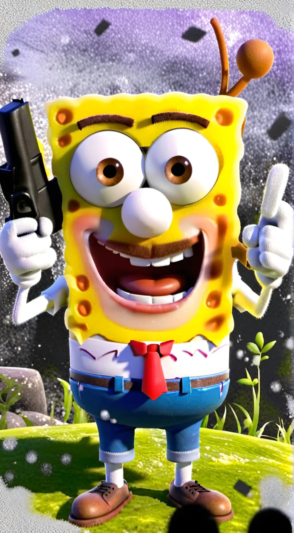 ai character: spongebob with gun background
