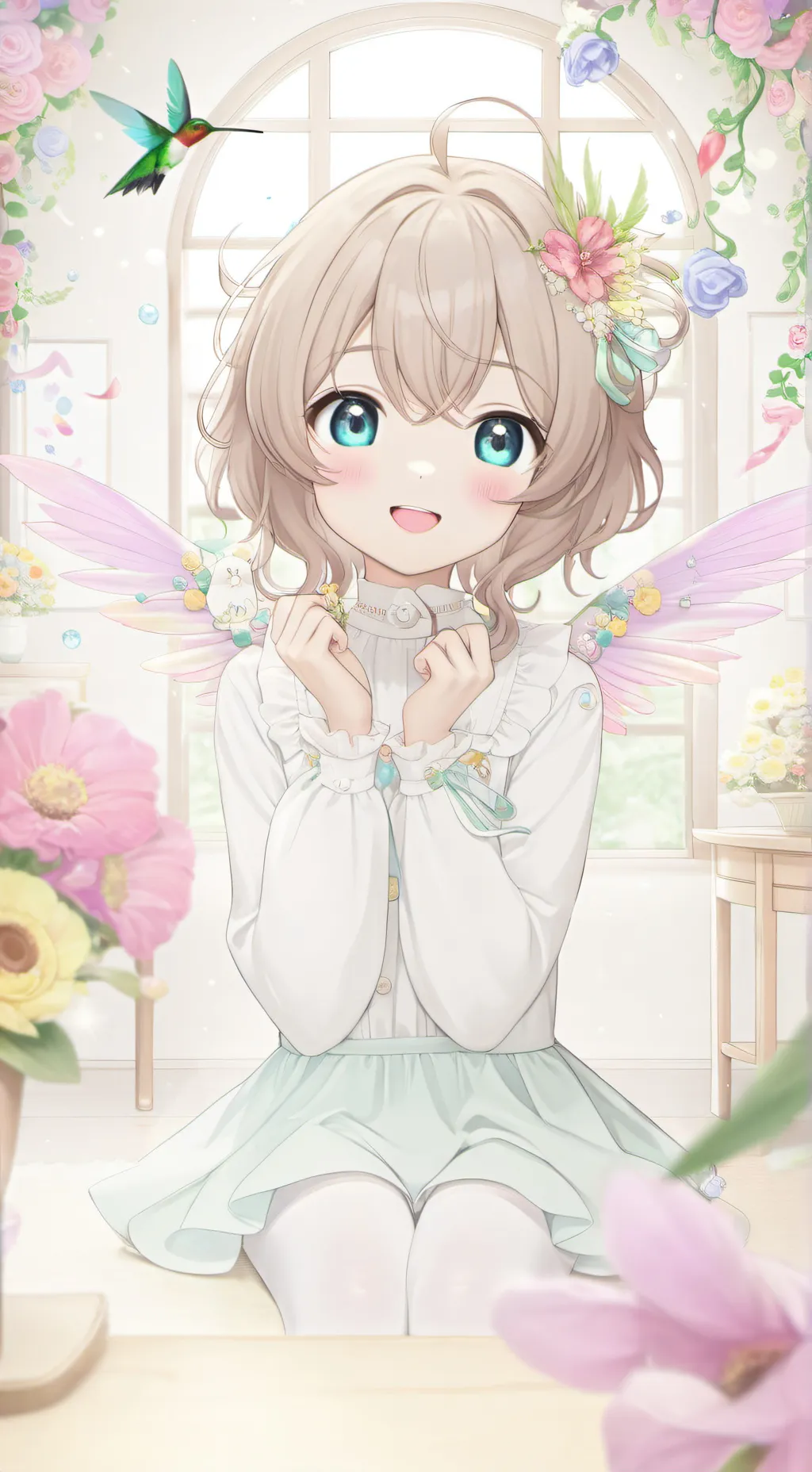 ai character: Twinklefeather the Hummingbird Furry background