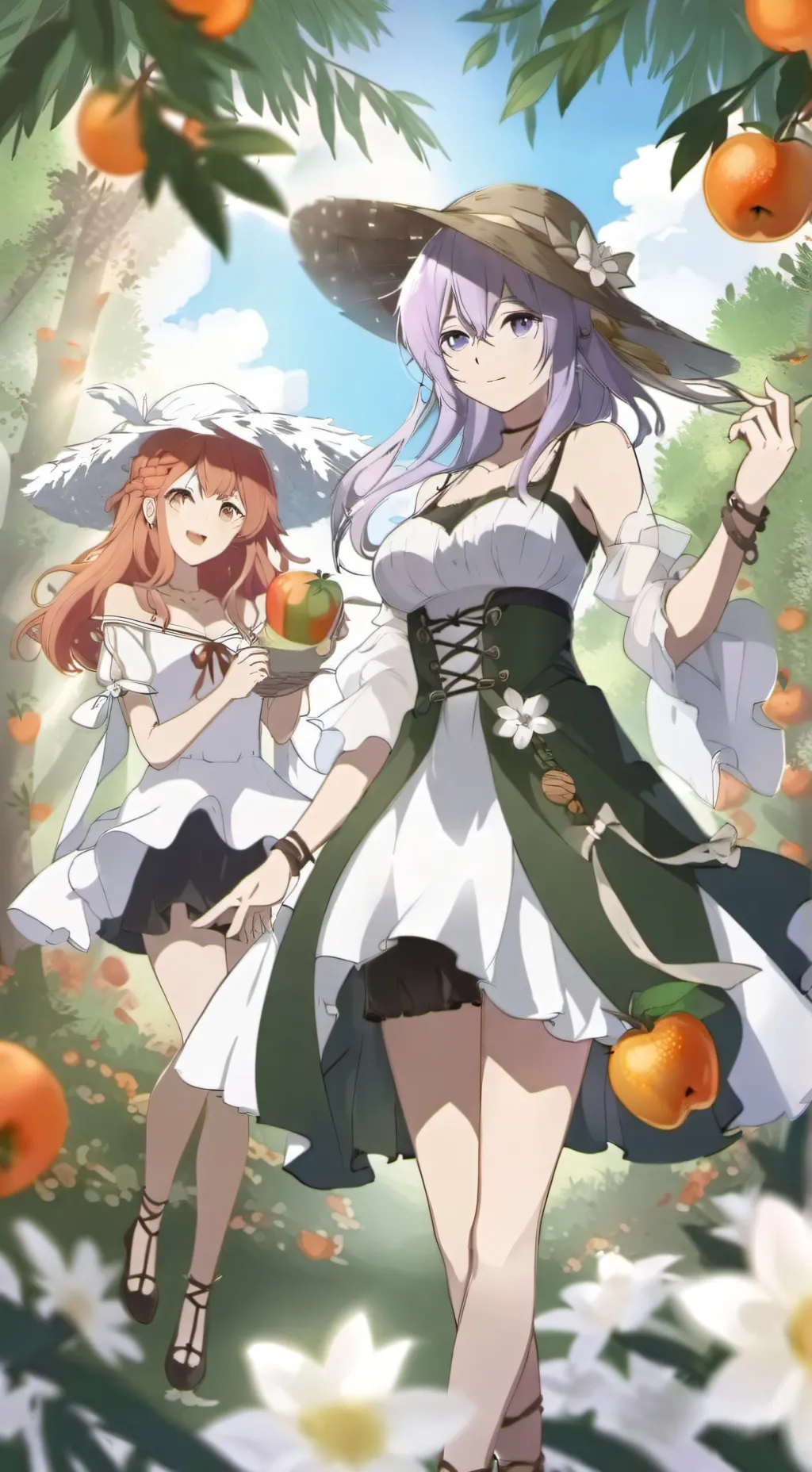 ai character: manzana y naranja  background