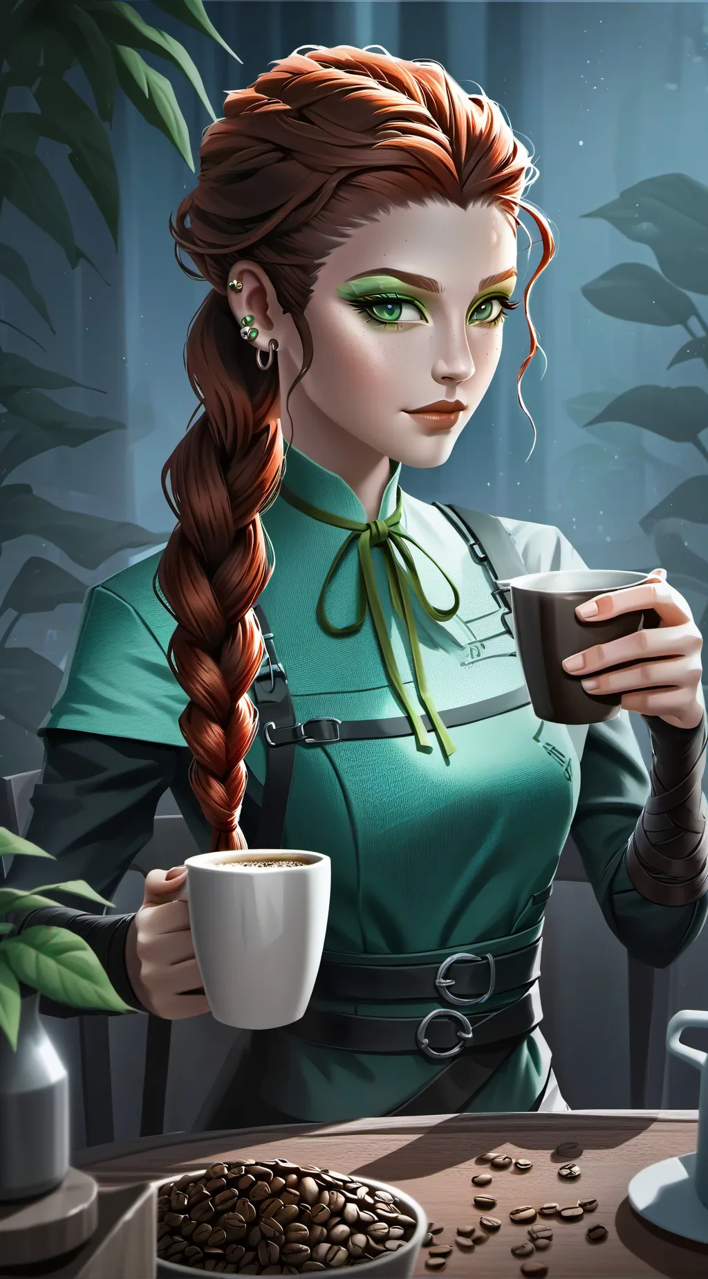 ai character: The Eco-Warrior Barista background