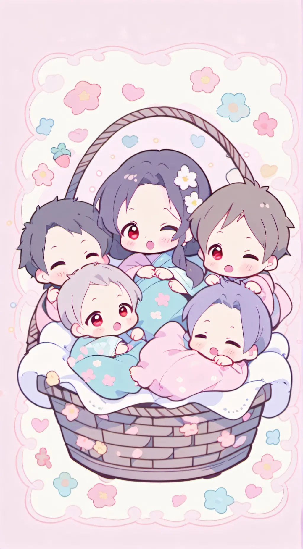 ai character: 5 babies background