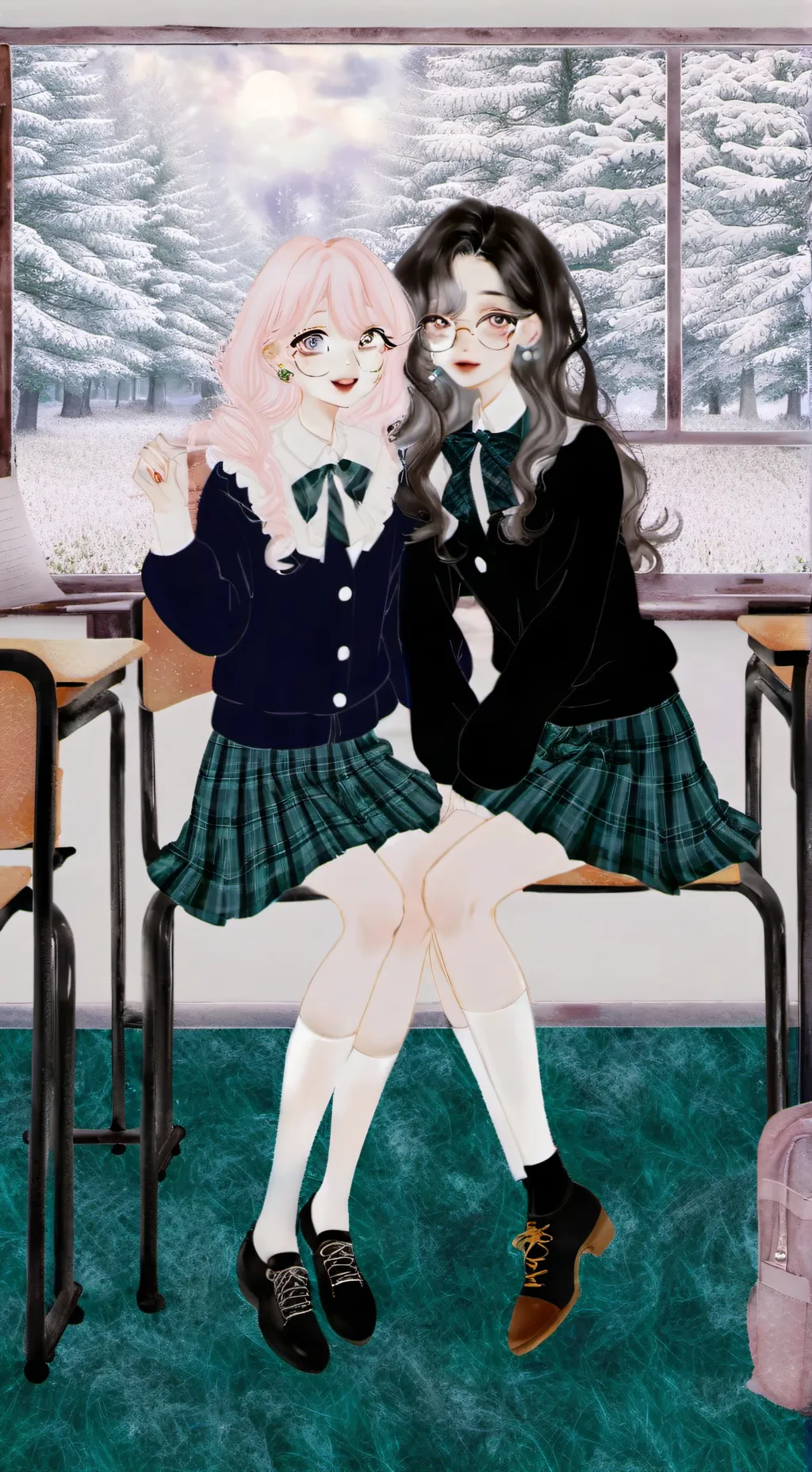 ai character: winter and autumn! background