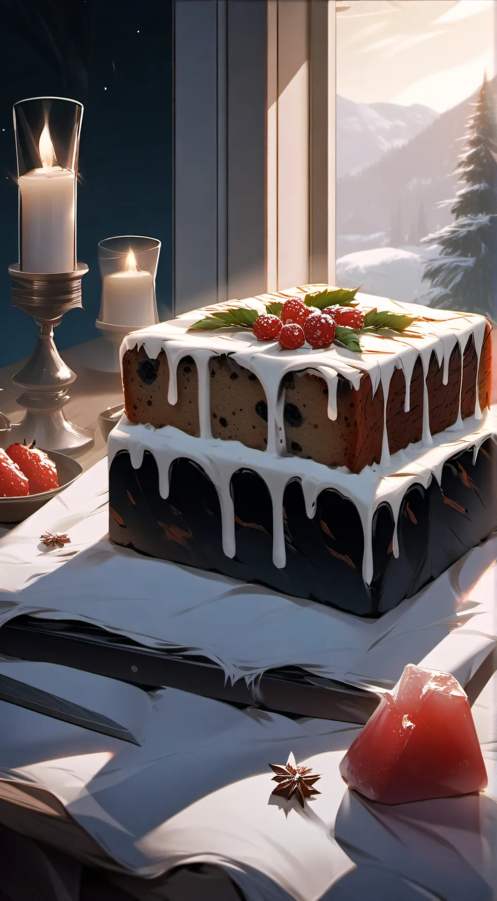 ai character: Fruitcake Against background