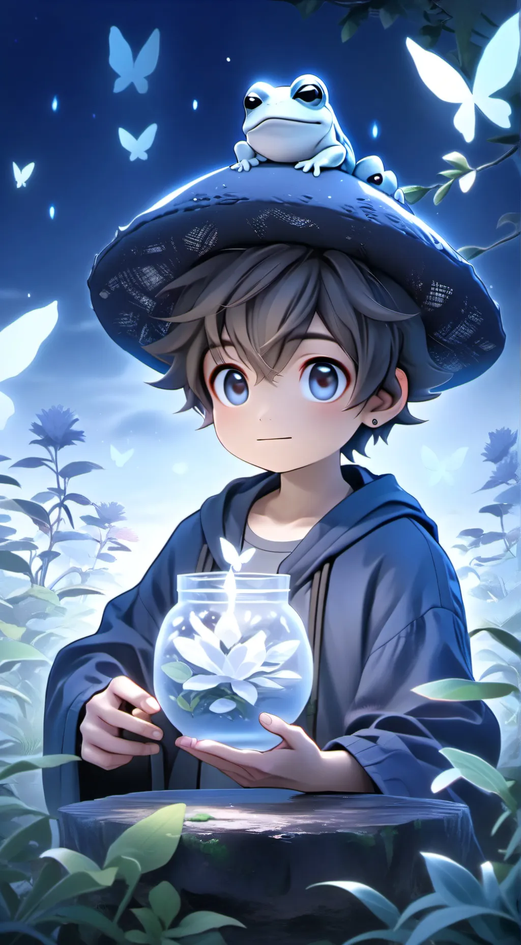 ai character: Blue-Eyed Toad Spirit background