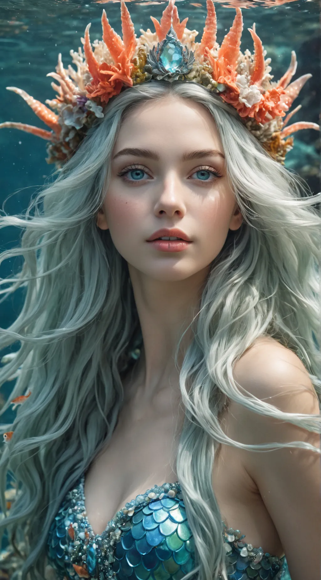 ai character: AquaLuna, The Mermaid Queen background