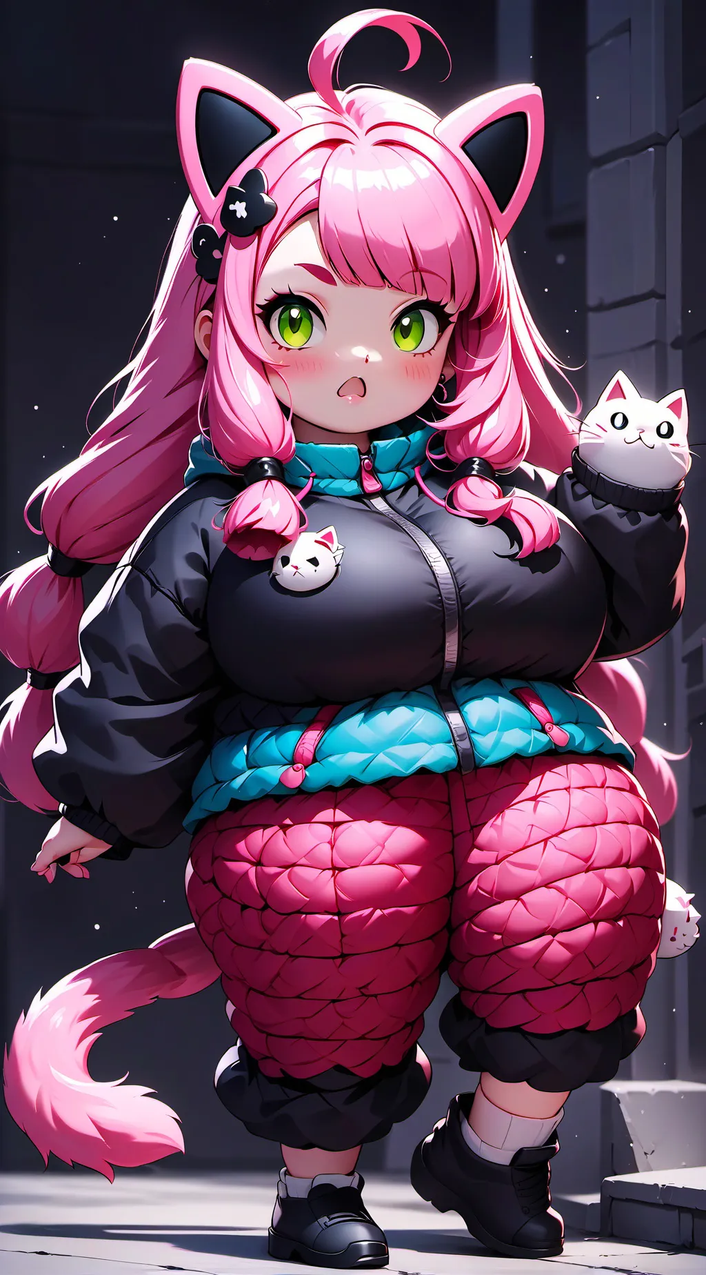 ai character: Scared cat girl  background