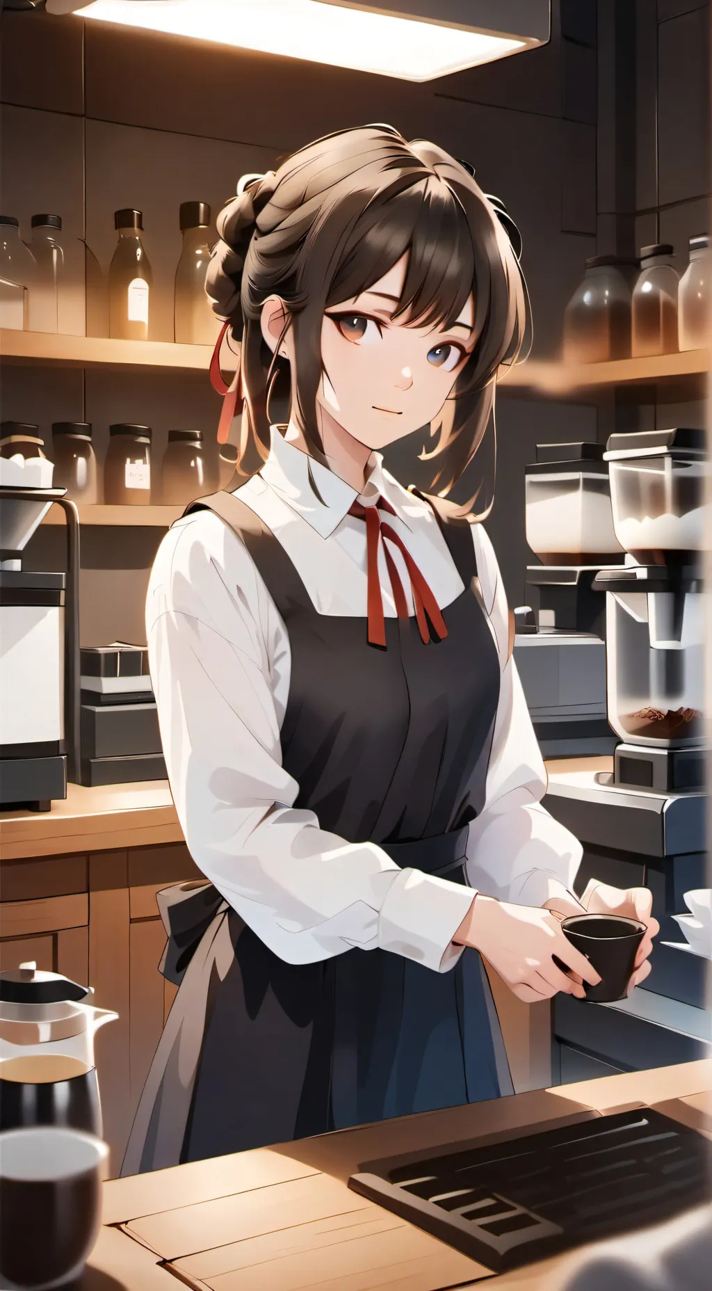 ai character: Cafe shop girl background