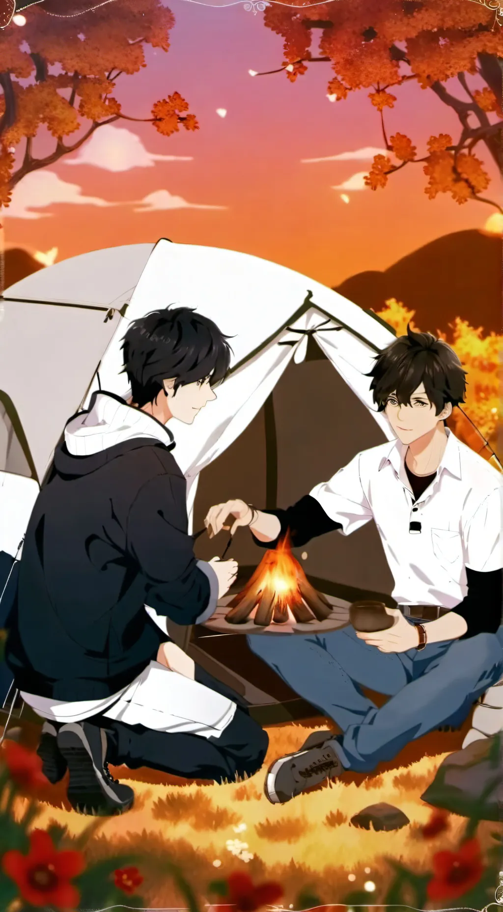 ai character: Boys camping trip background