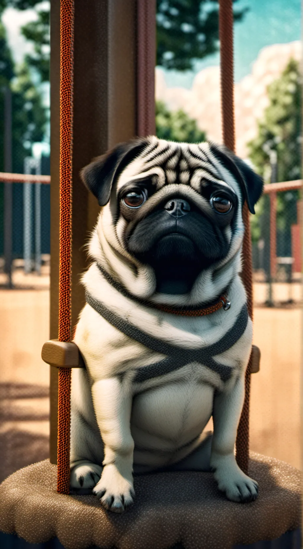 ai character: ￼ a pug alone background
