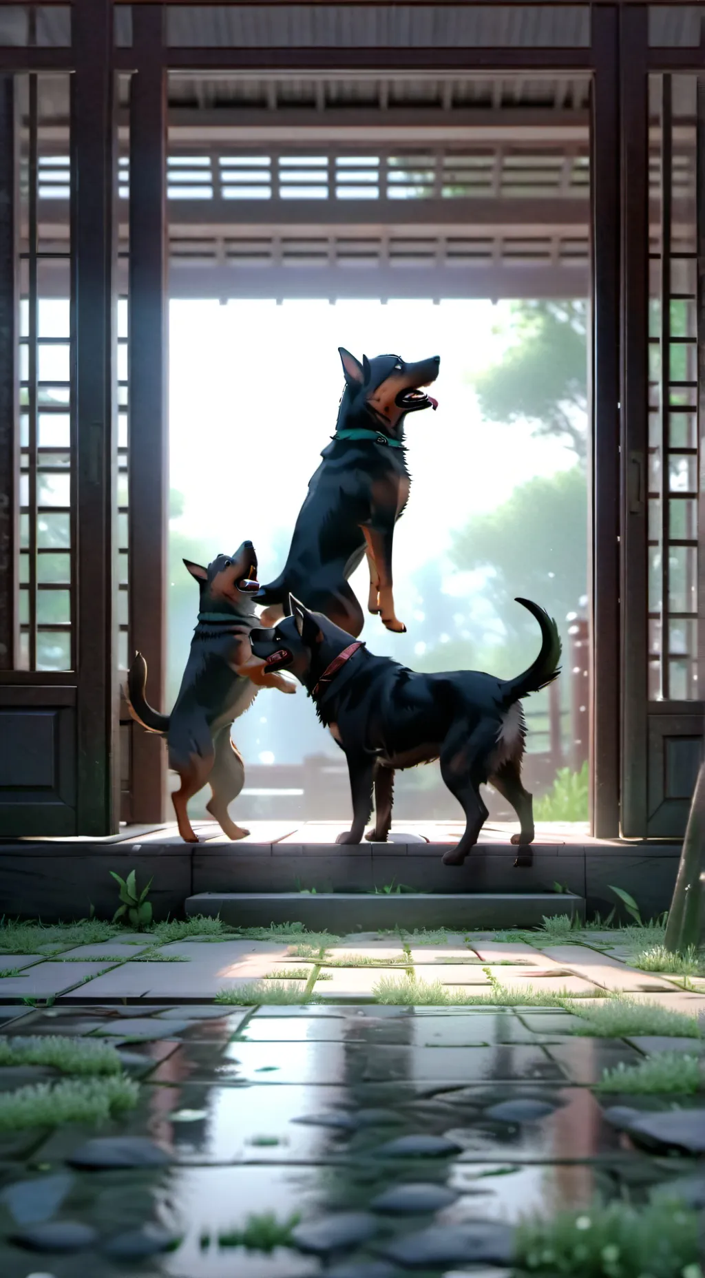ai character: three brown dogs background