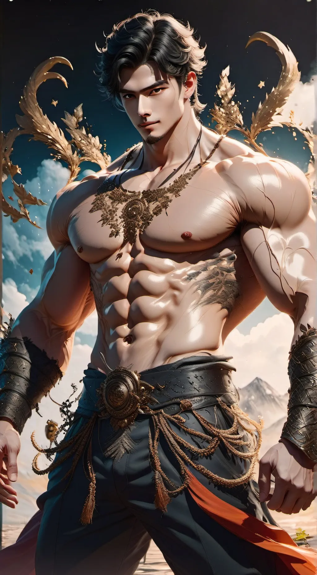 ai character: Red Genie background