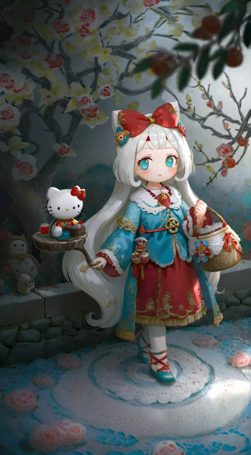 ai character: Hello kitty scary background