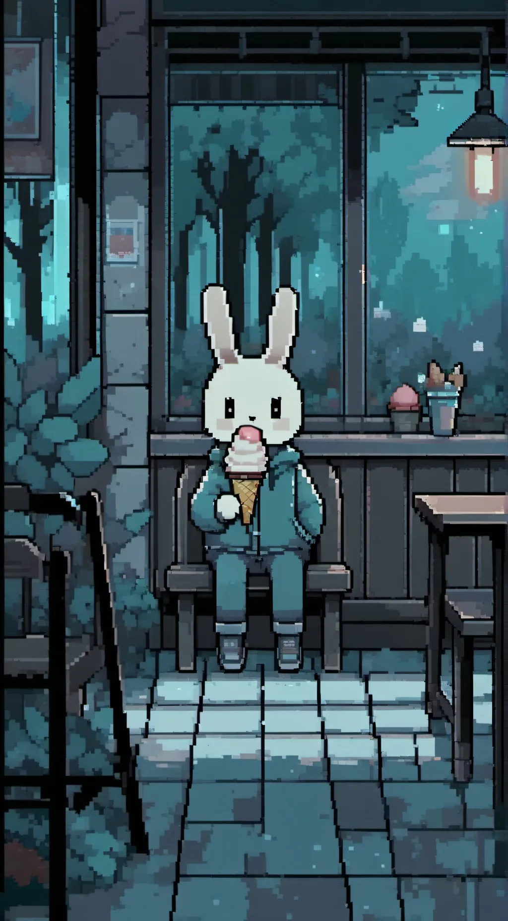 ai character: RED ICE CREAM background