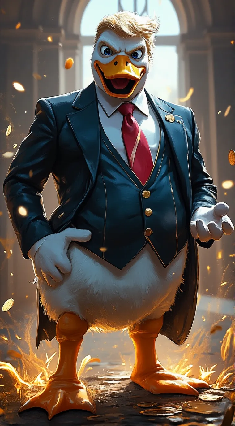 ai character: Donald Duck Trump background