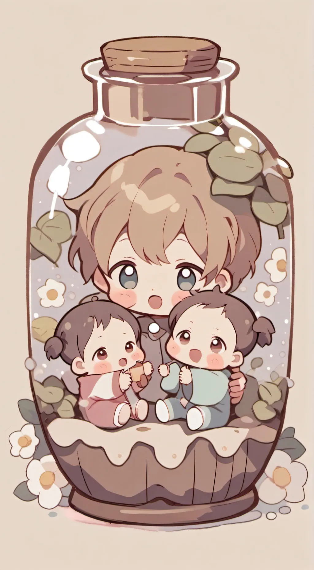 ai character: baby in bottle  background