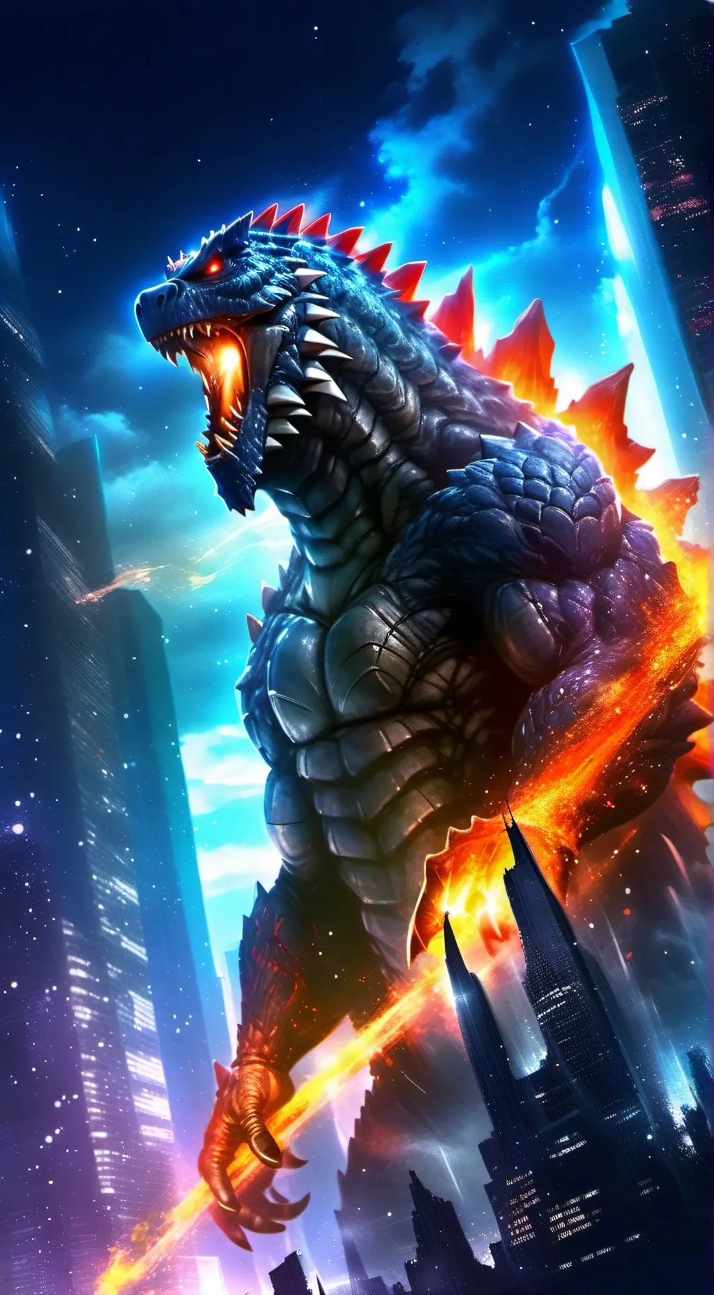 ai character: Godzilla cazador background