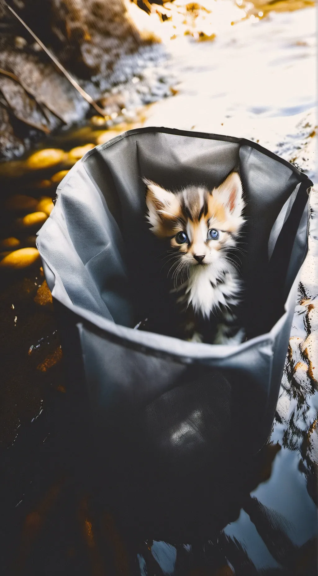 ai character: kitten in a riverr background