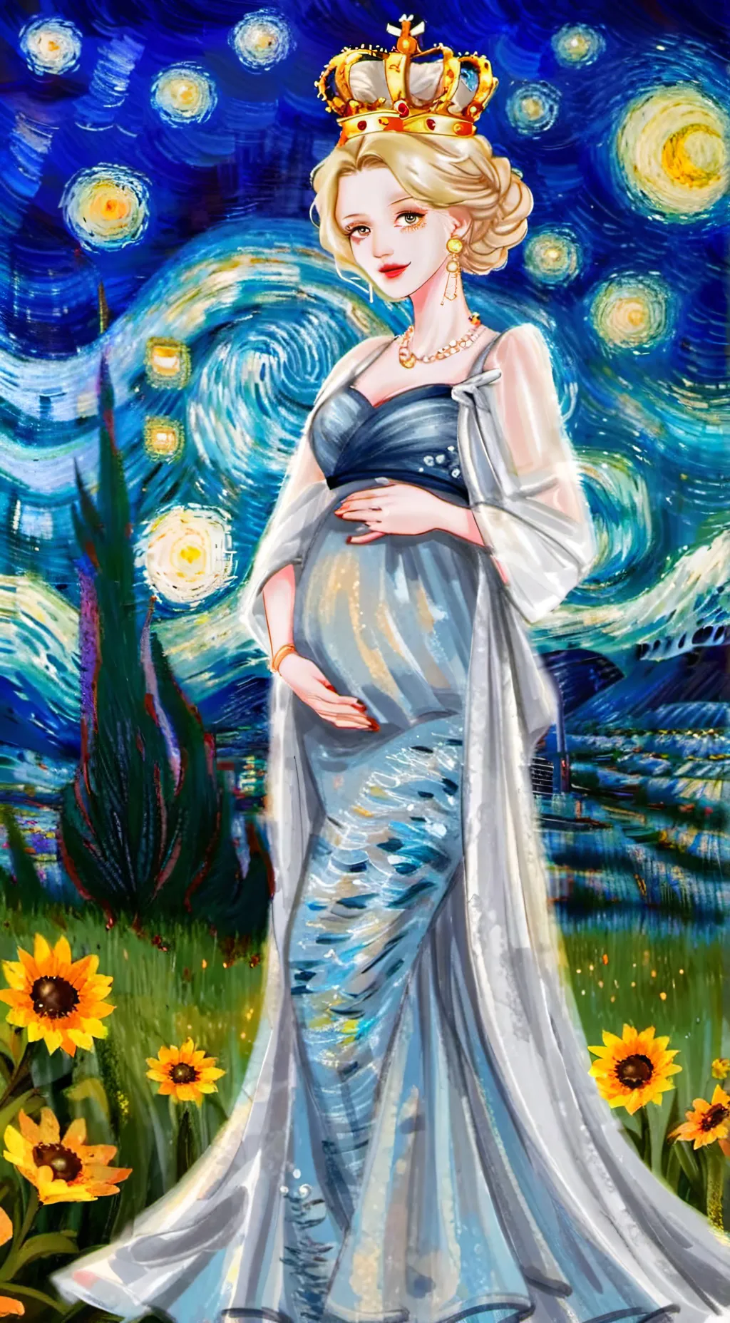 ai character: Queen of pregnant background