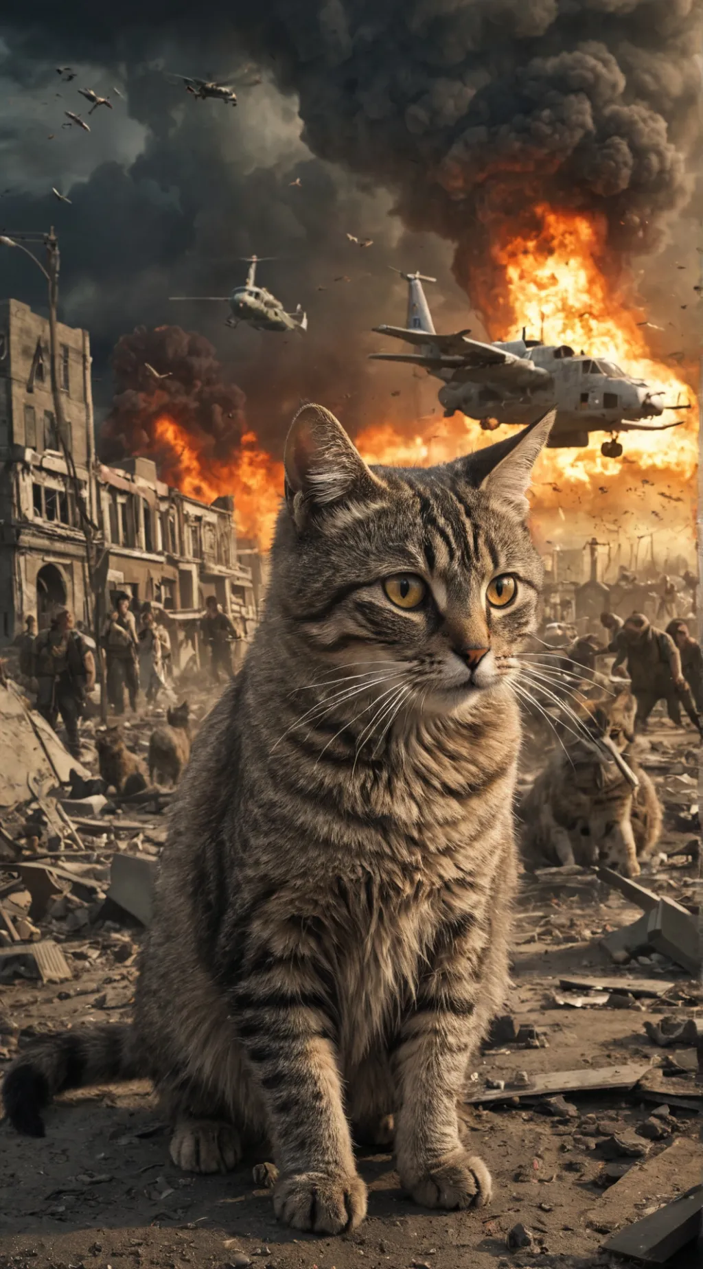 ai character: cat vs zombie background