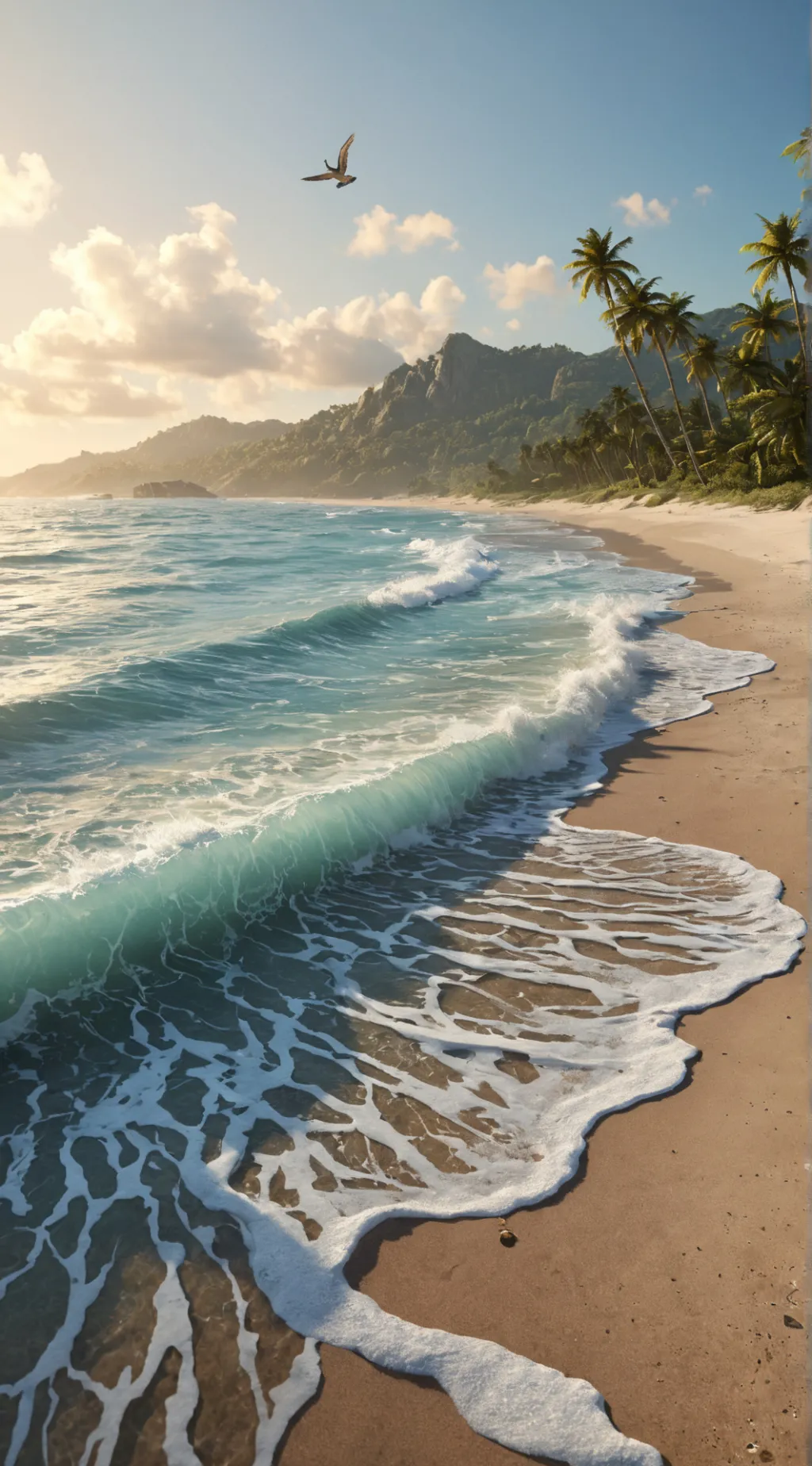 ai character: Demon slayer beach background