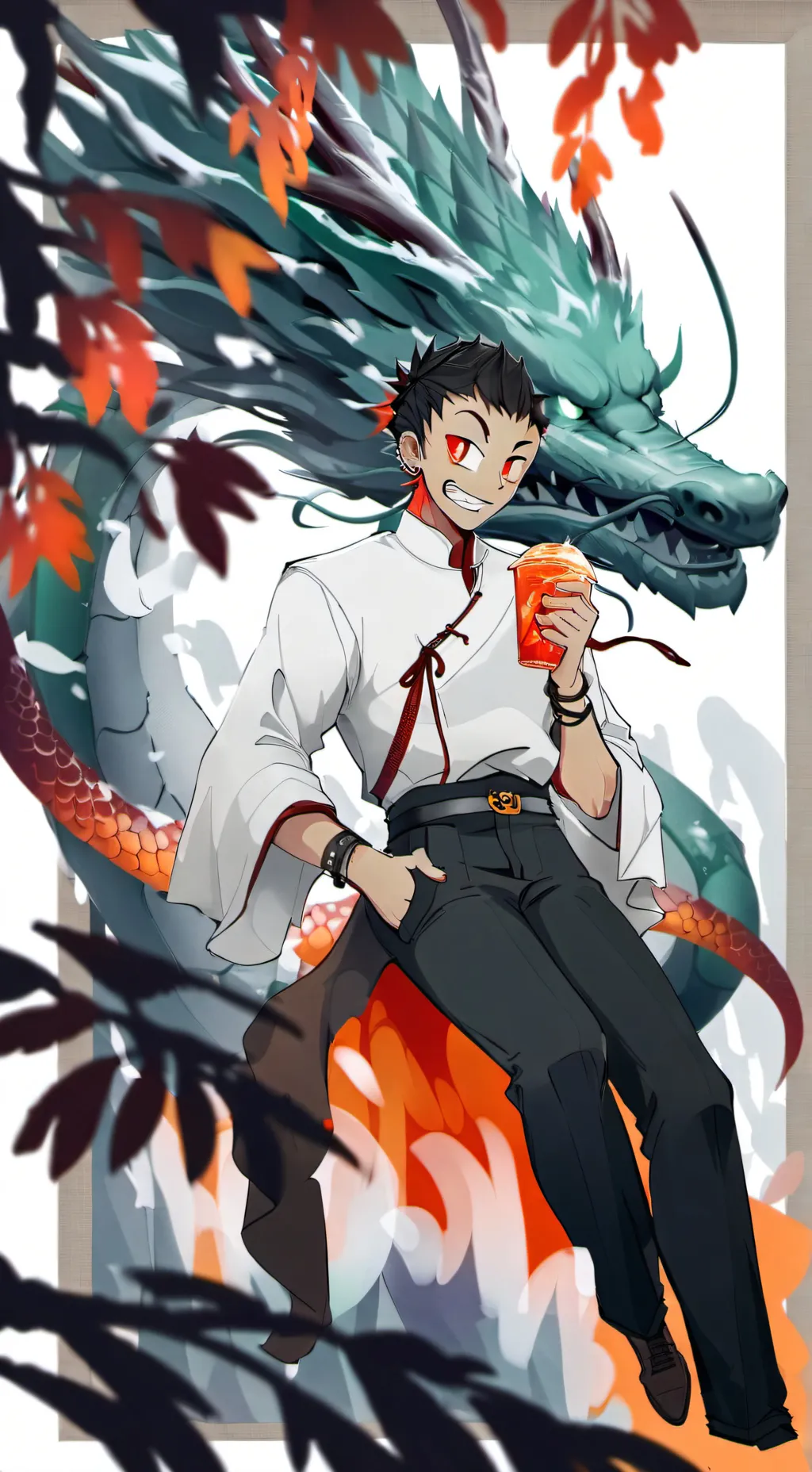 ai character: dragon y alguien background