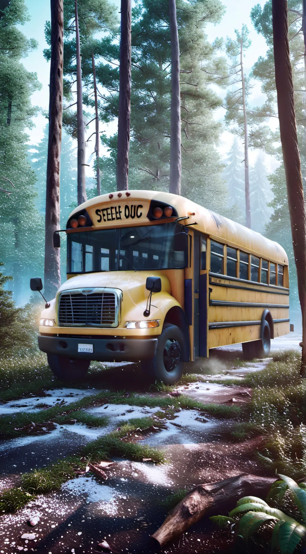 ai character: School bus crash background