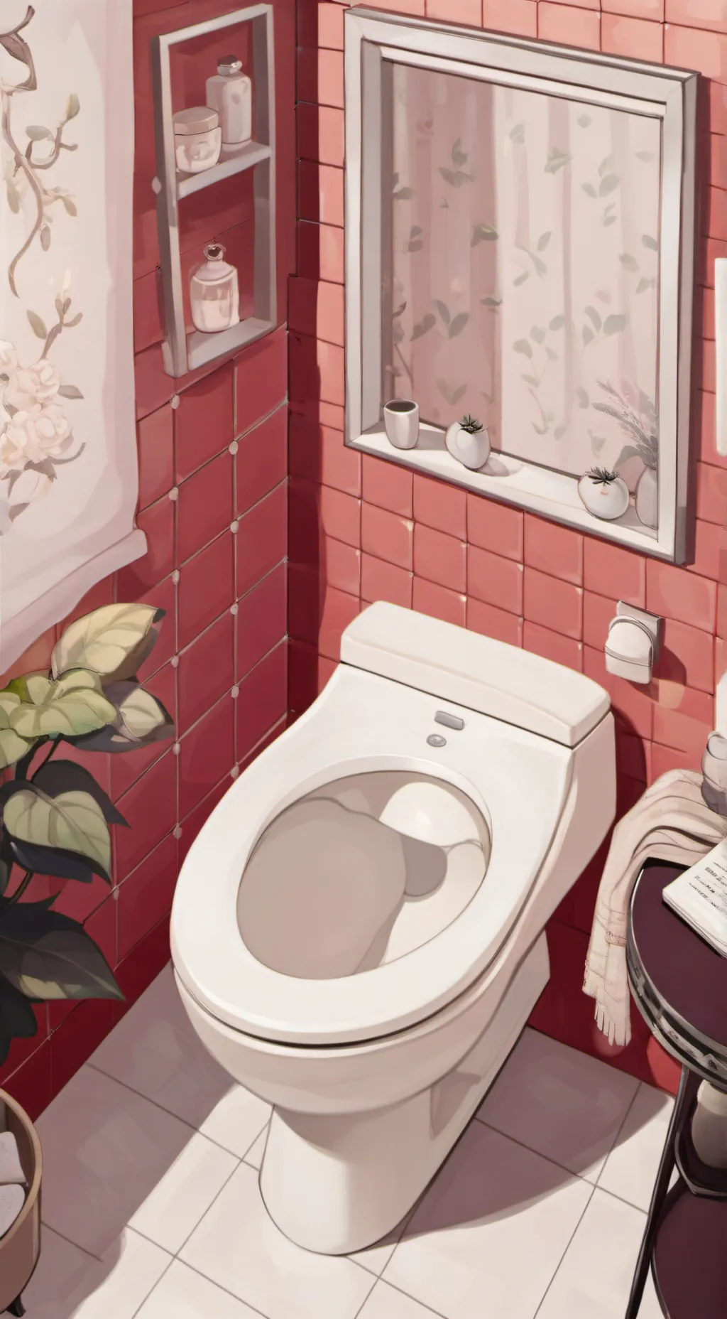 ai character: Weird toilet stall background