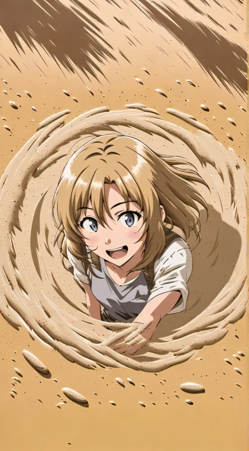 ai character: fluffy quicksand background