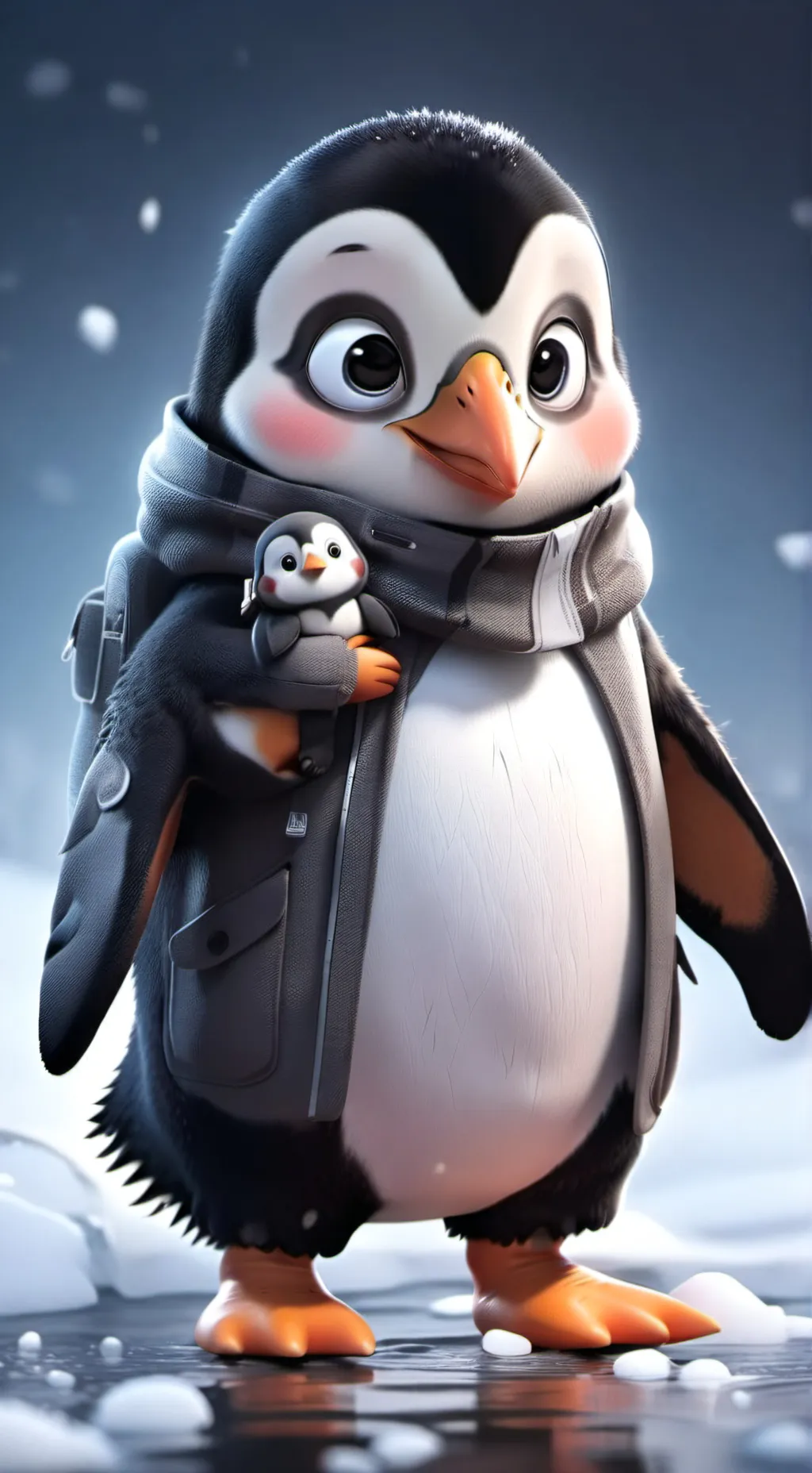 ai character: mom penguin andkid background