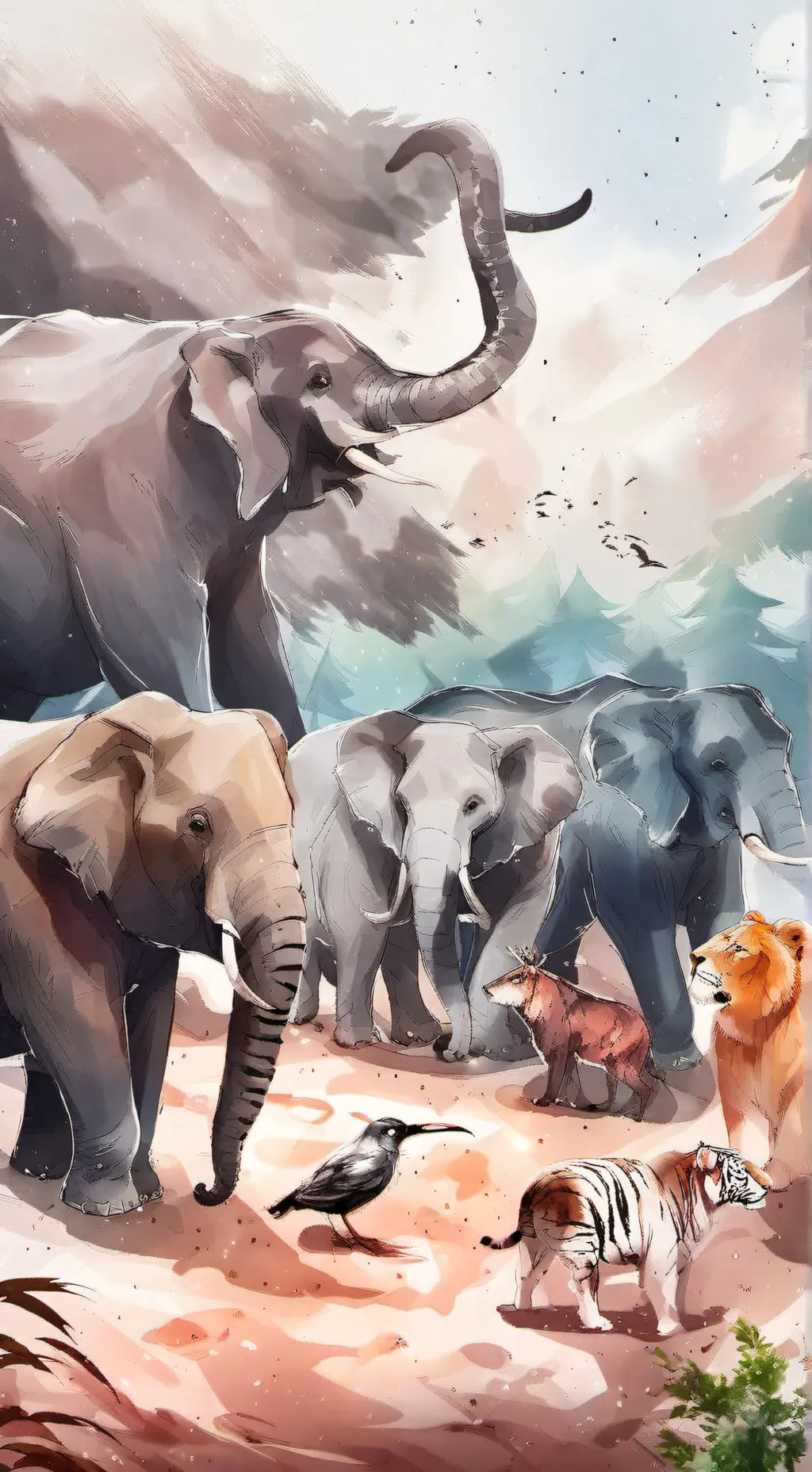 ai character: слоны background