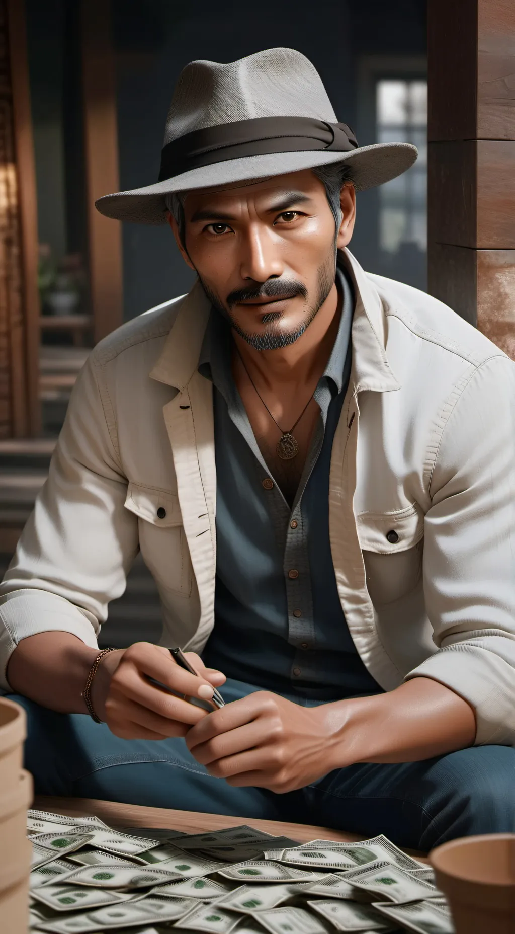 ai character: money bank background