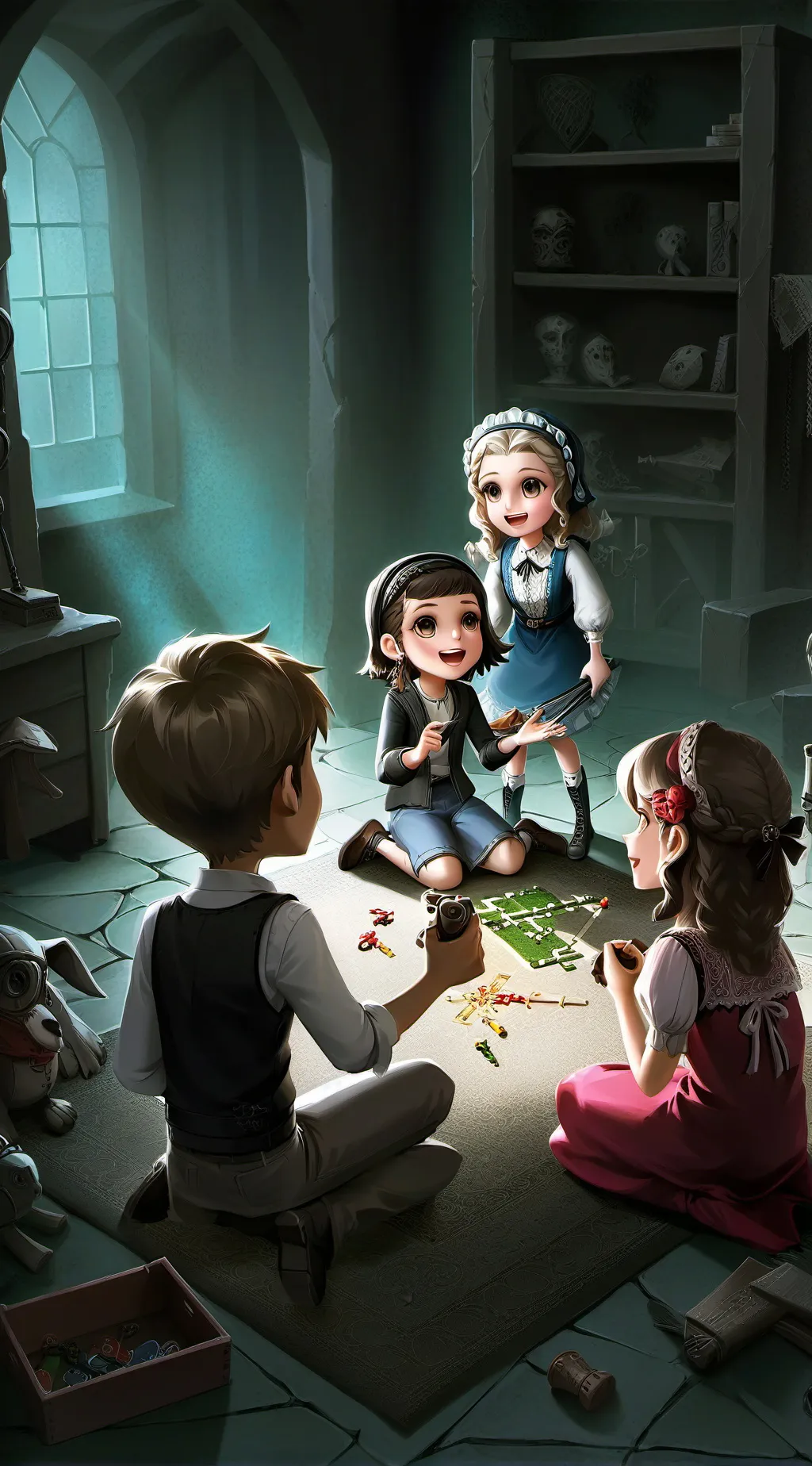 ai character: the top 4 kids in  background