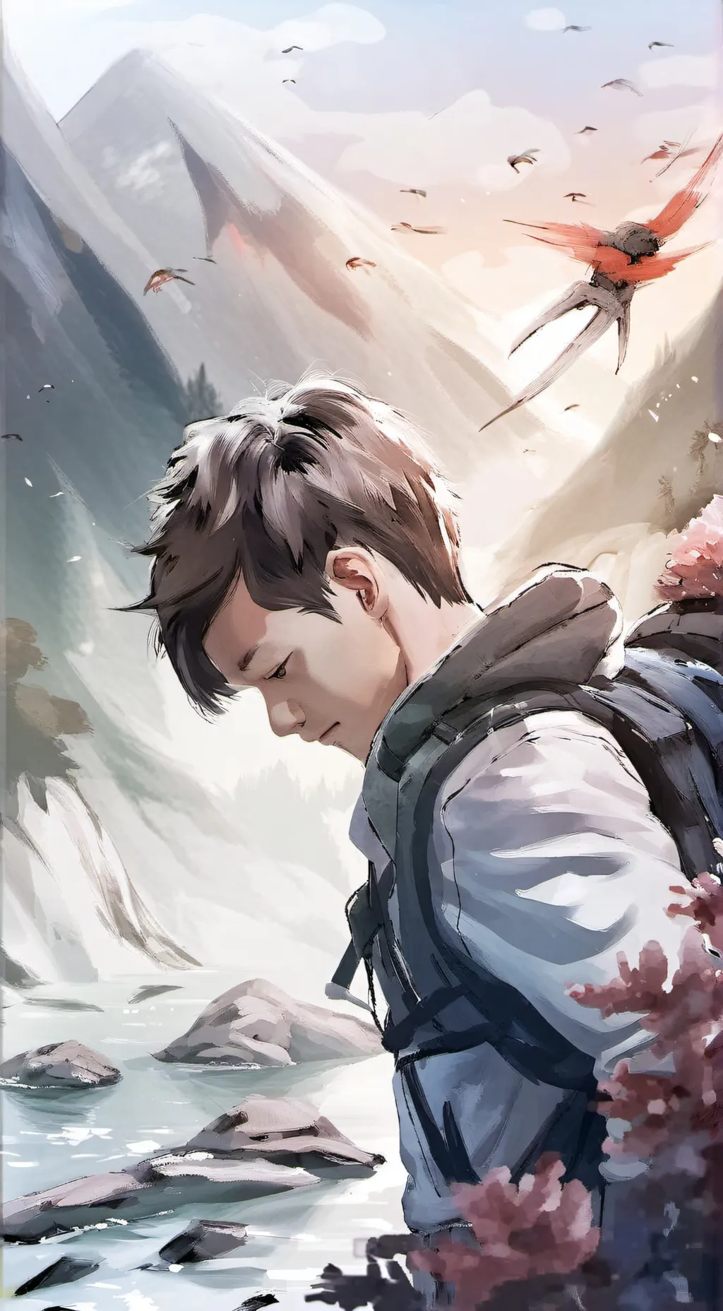 ai character: Gray background