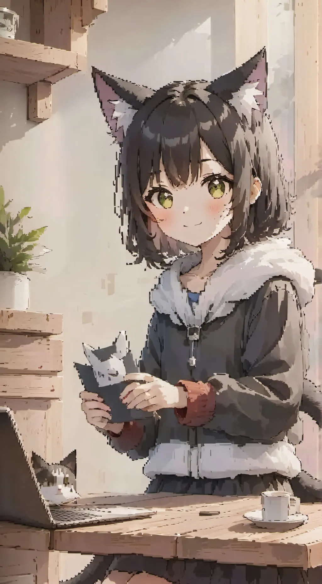 ai character: Pixelated Raven Furry background