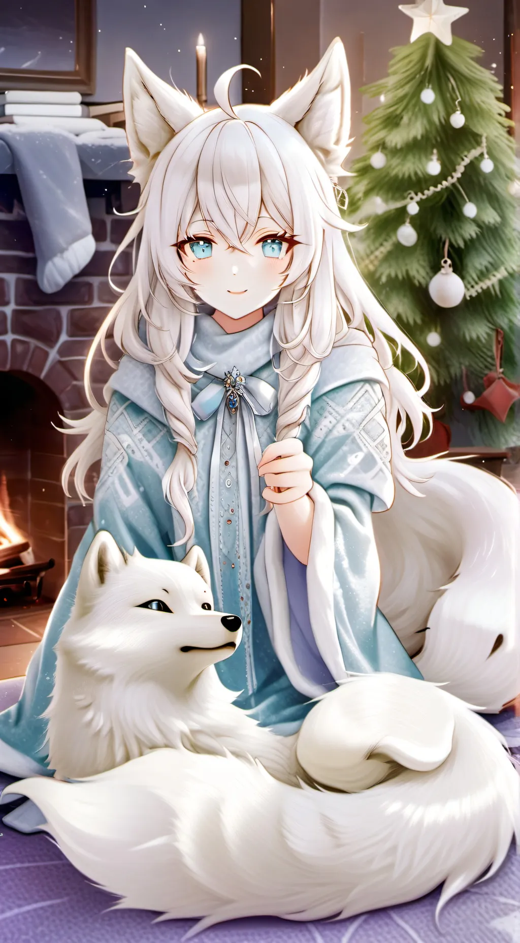 ai character: white fox maya background