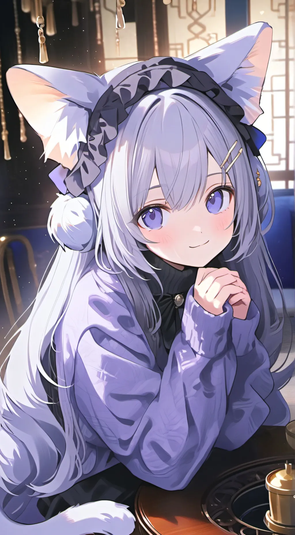 ai character: Graysie the Elephant Cat Spirit background