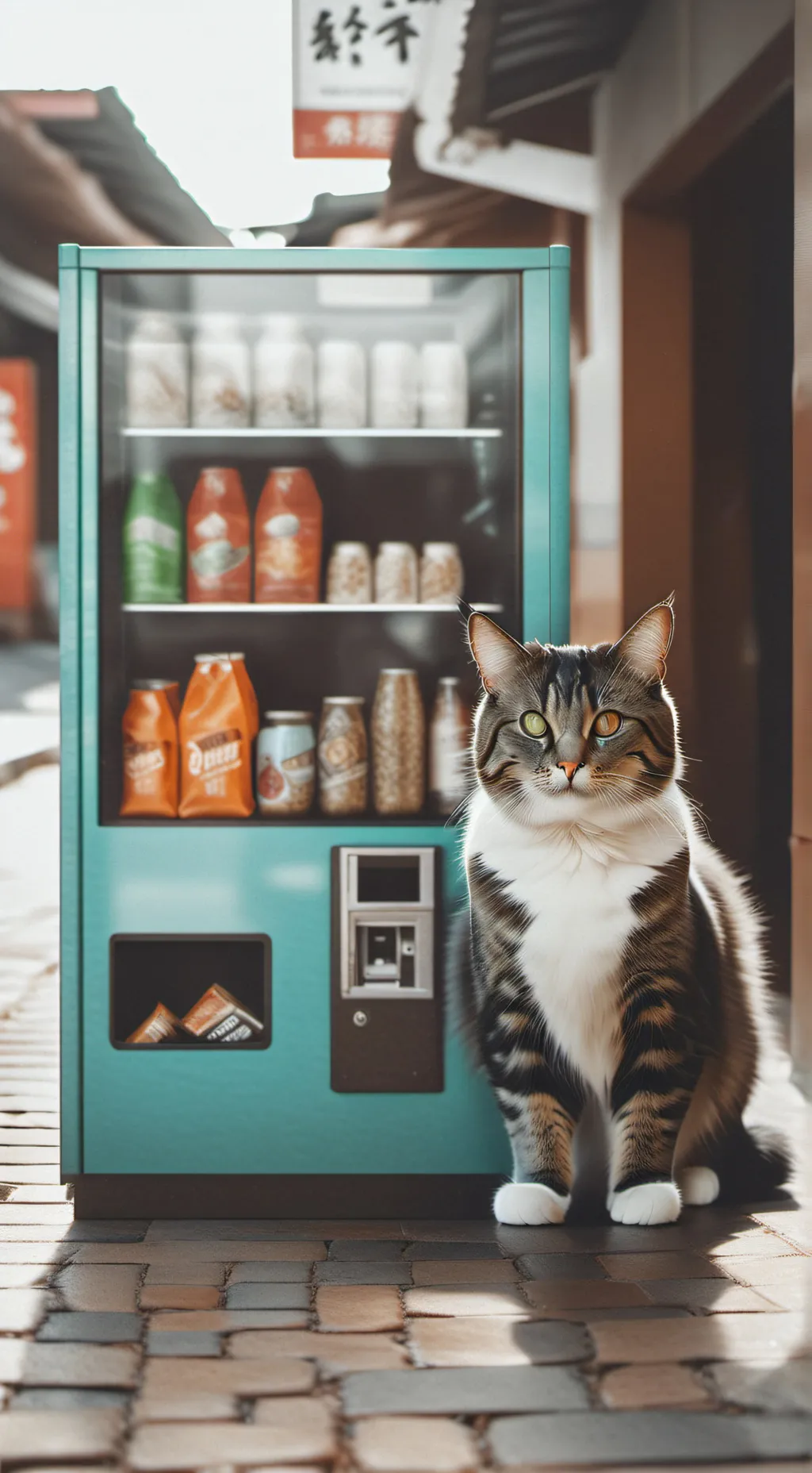 ai character: Kitty & vending mc background