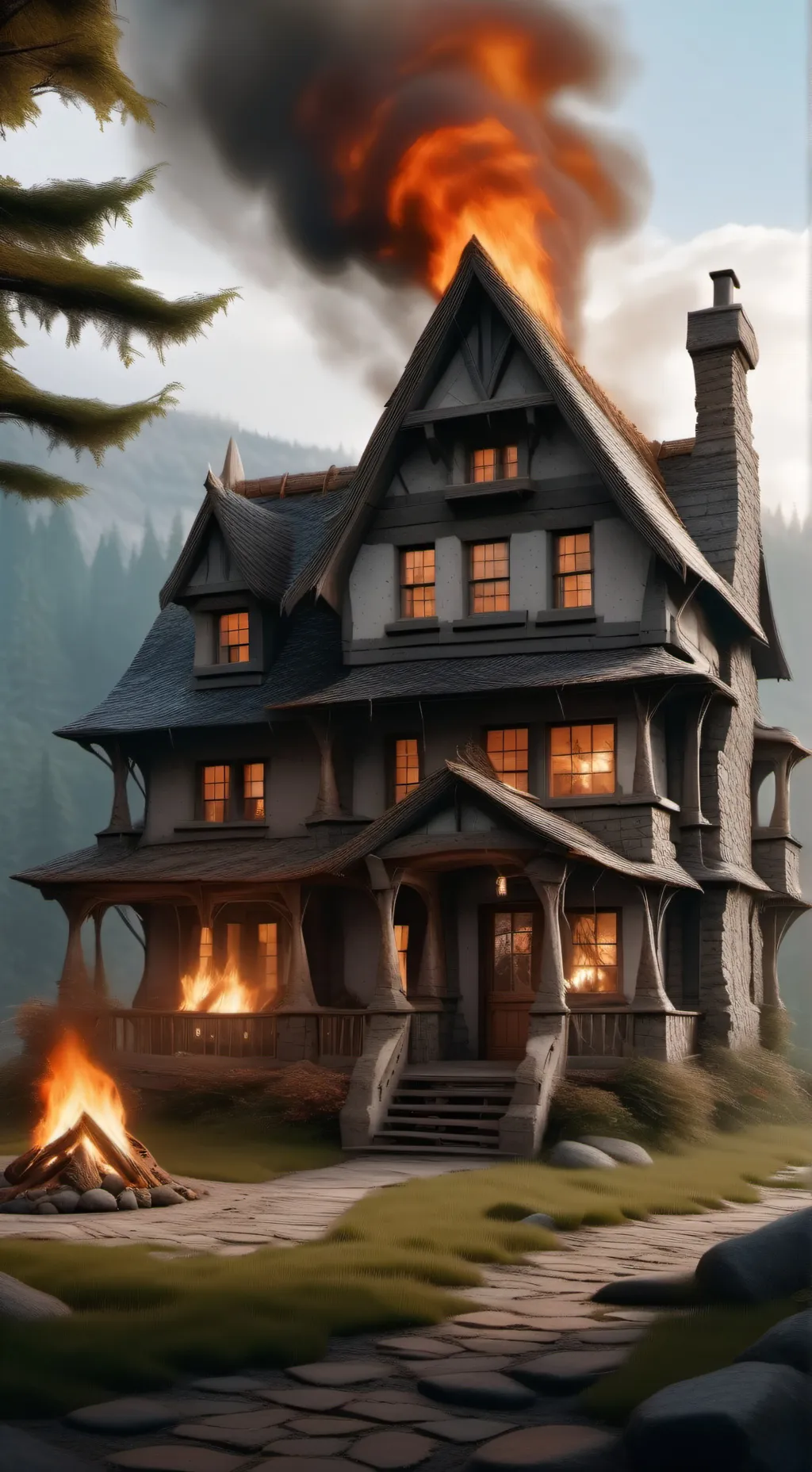 ai character: The Burrow on Fire background