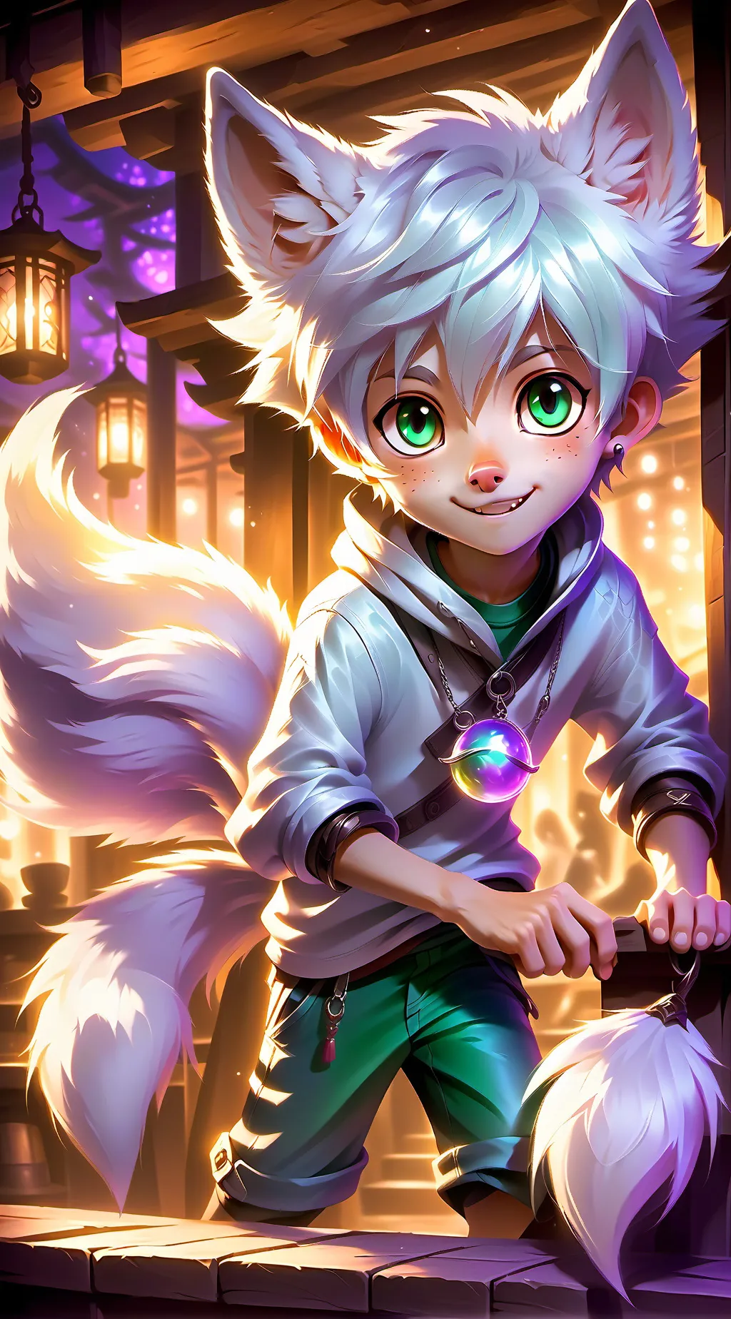 ai character: Snowball the White Wolf Boy background