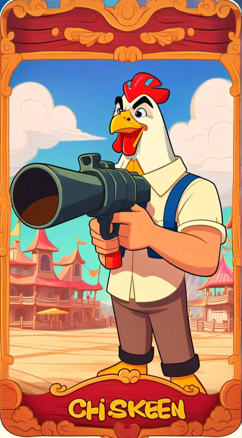 ai character: chicken gun background