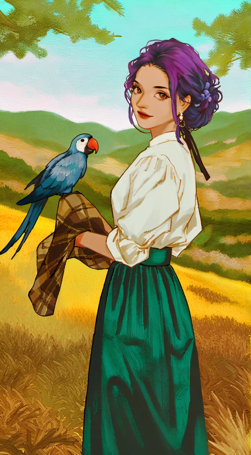 ai character: parrot girl background
