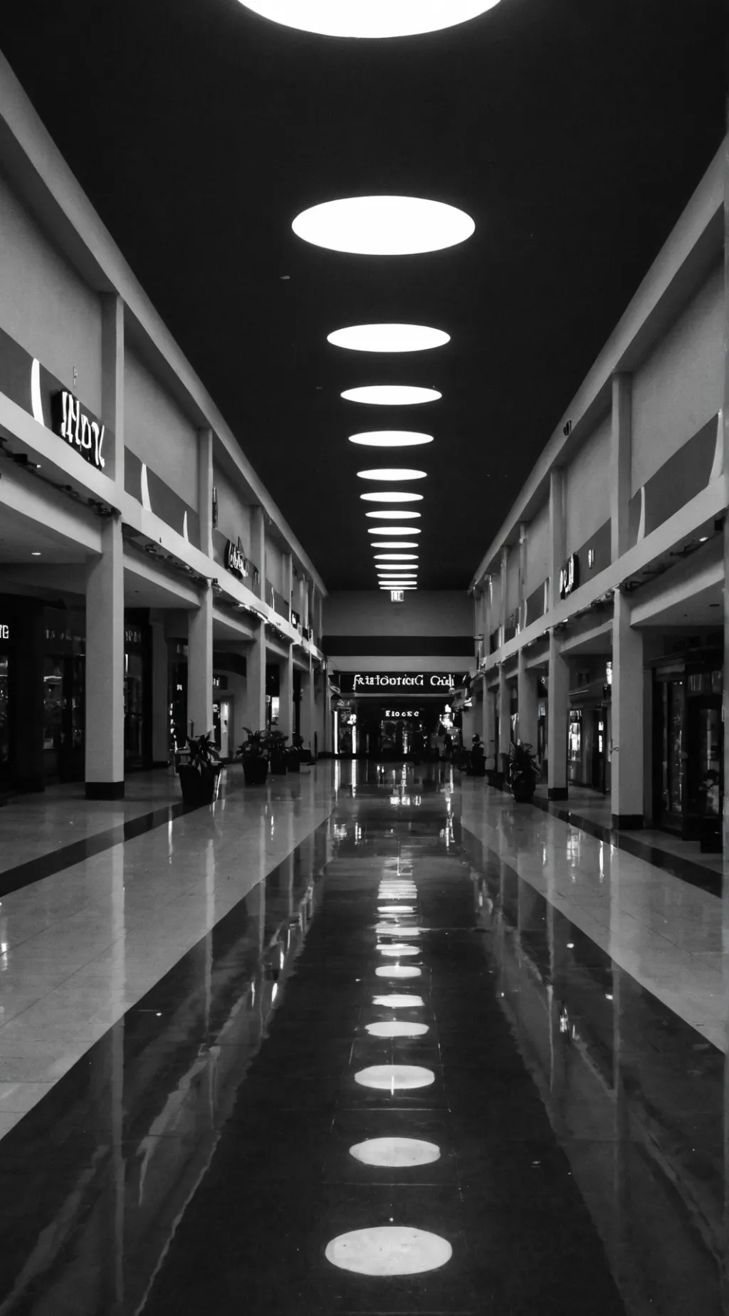 ai character: Eerie dark mall background