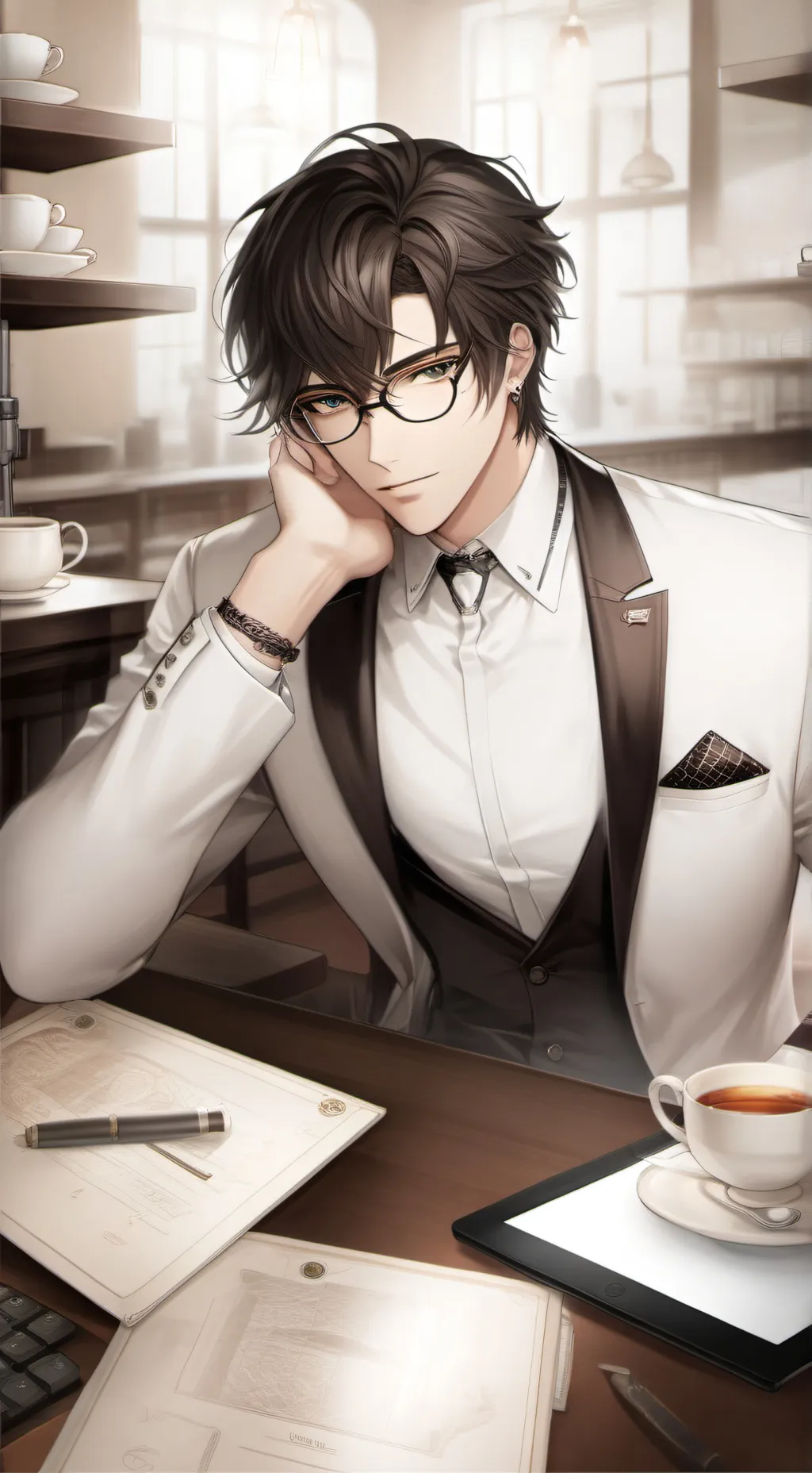 ai character: The Algorithmic Tea Connoisseur background