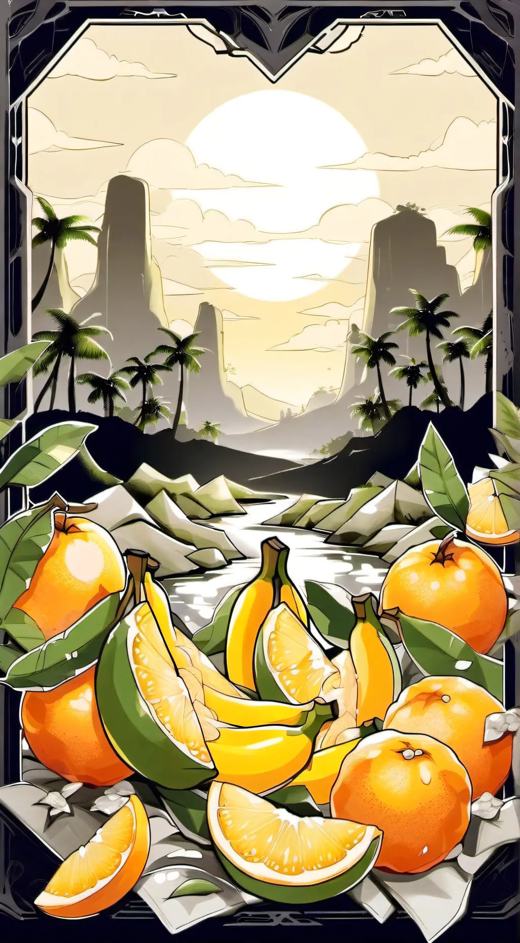 ai character: oranges vs bananas background