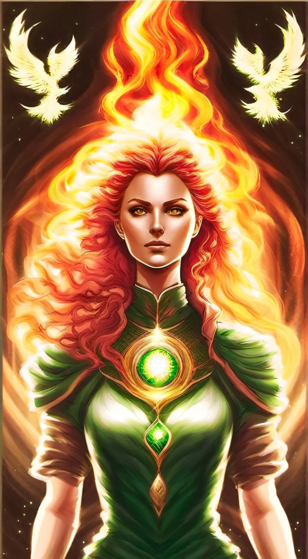 ai character: green Phoenix Jean background