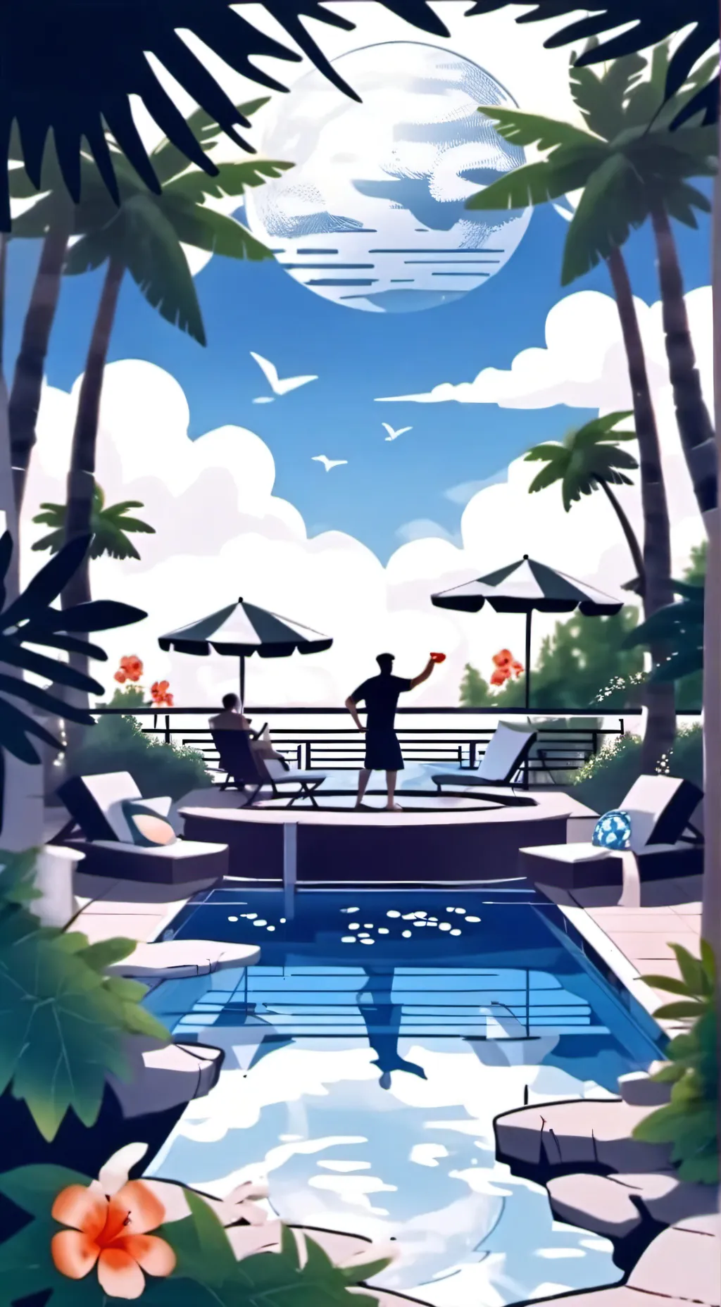ai character: pool party background