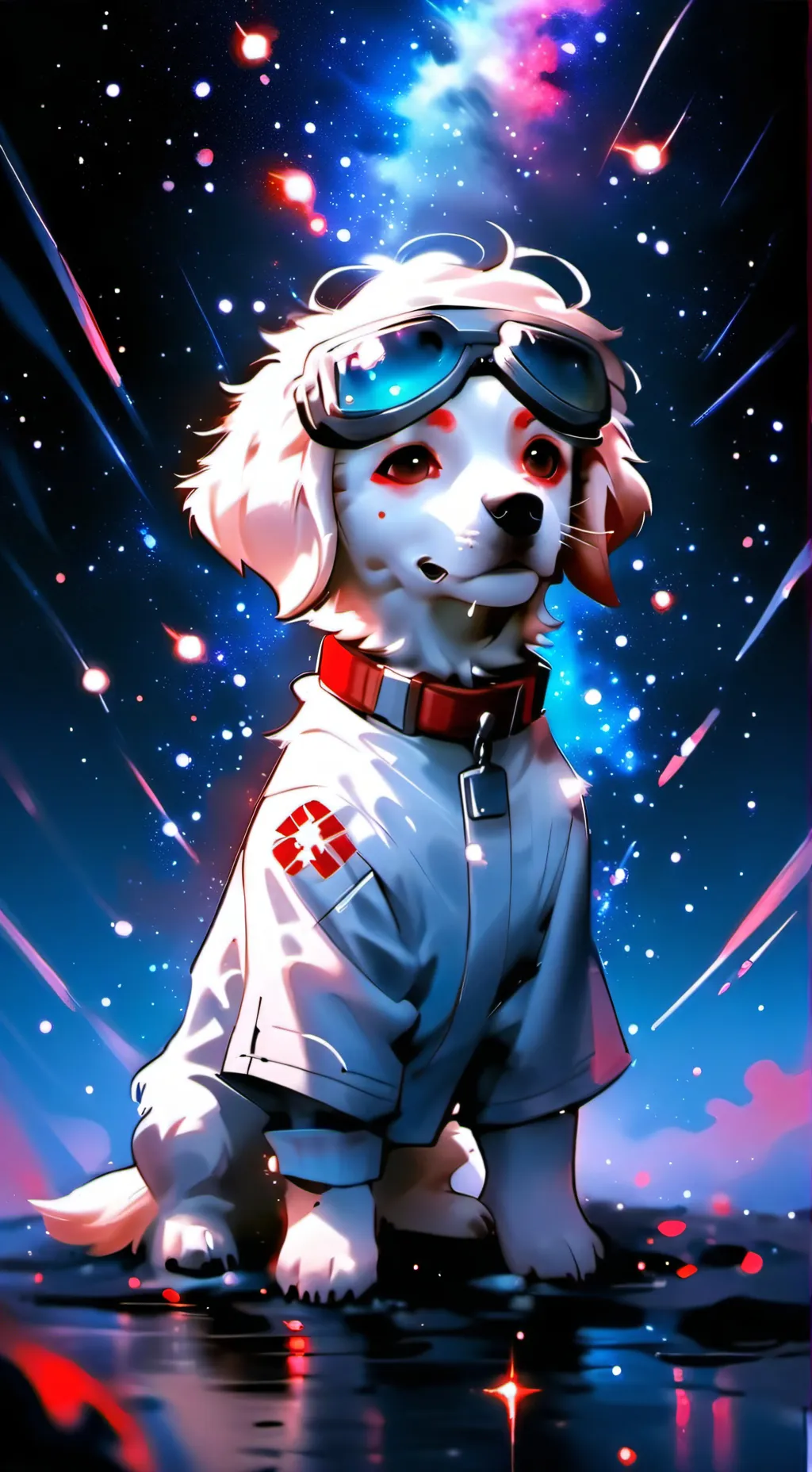 ai character: Snowy the dog background