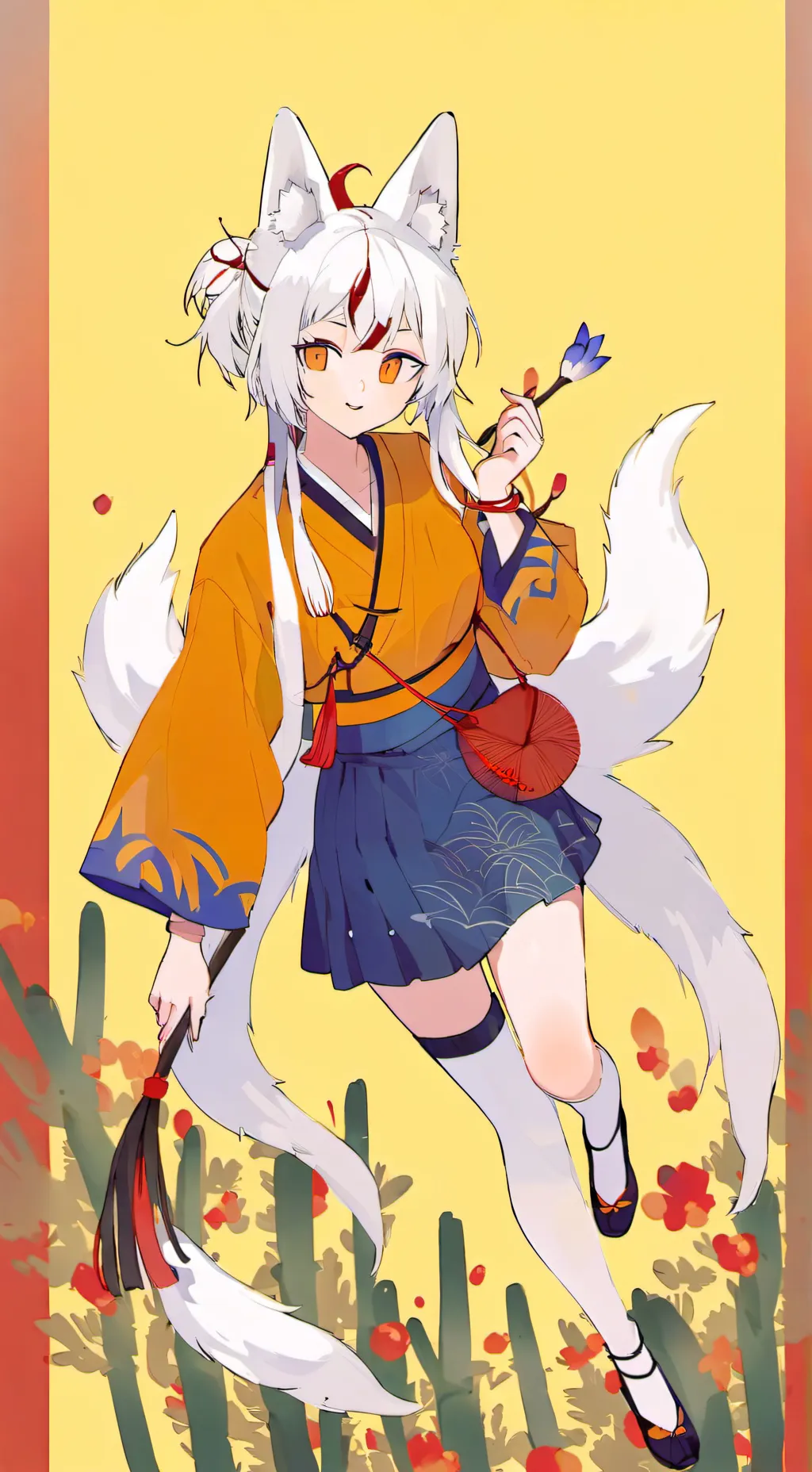 ai character: kitsune girlpotion background